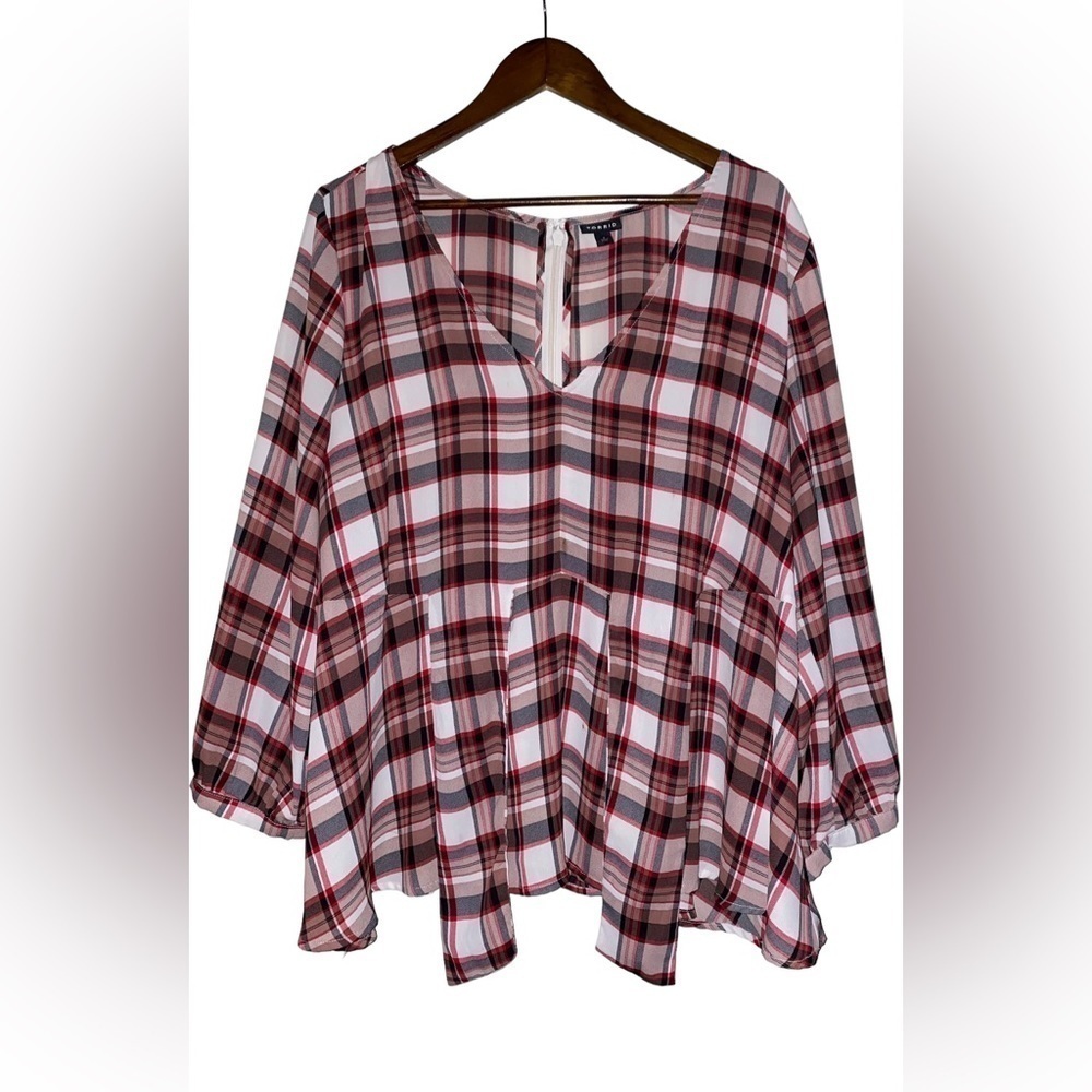 Torrid Georgette Plaid Women 2X Blouse Top Casual Country Summer Grannycore